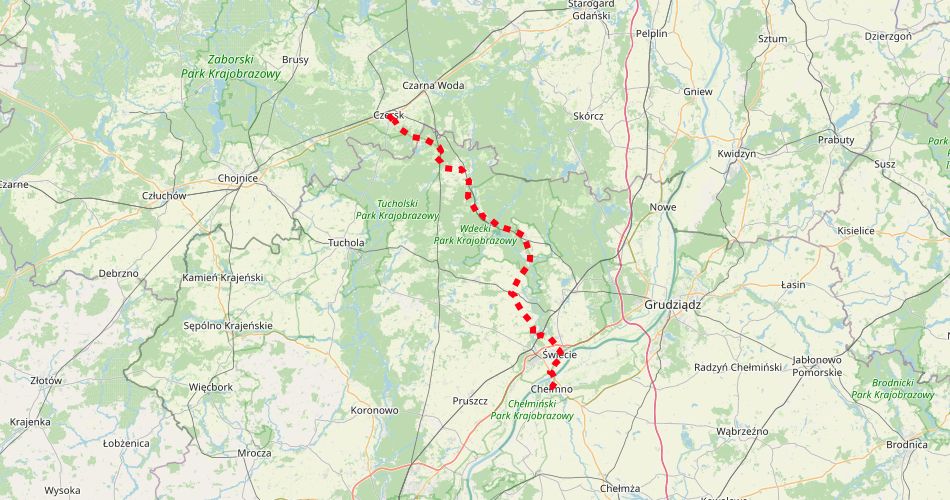 Mapa trasyŚwiecie – Czersk (szlak rowerowy, czerwony)