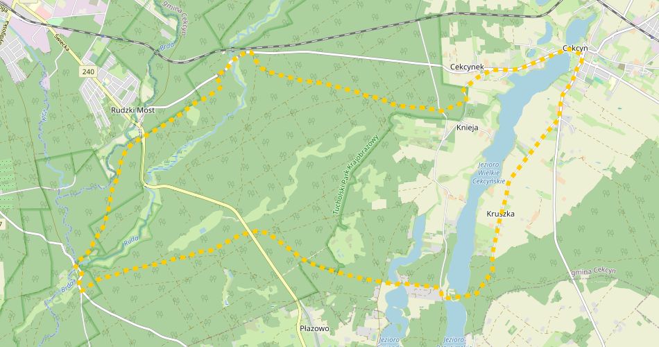 Mapa trasyDo Piekiełka nad Brdą (szlak rowerowy, żółty)