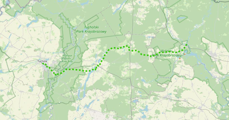 Mapa trasyTuchola – Tleń (szlak rowerowy zielony)
