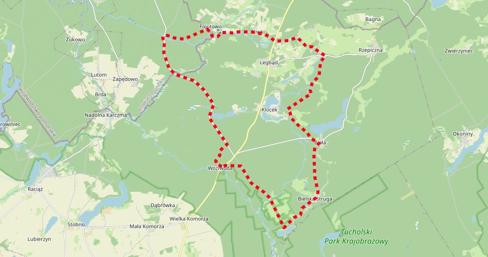 Mapa trasyTrzy Akwedukty (szlak rowerowy, zółty)