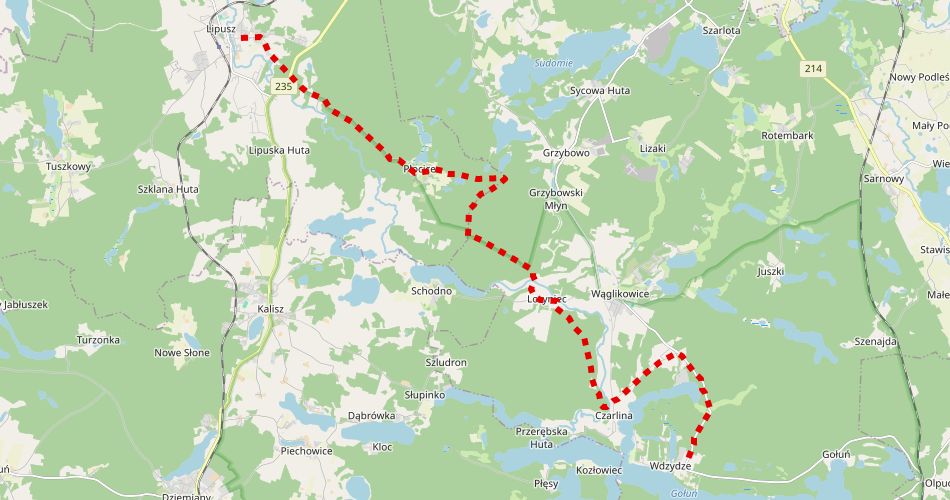 Mapa trasyWdzydze – Lipusz (szlak rowerowy, czerwony)