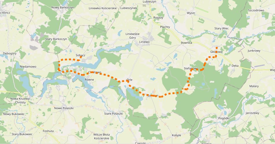 Mapa trasyGłodowo – Sobącz (szlak rowerowy czerwony)