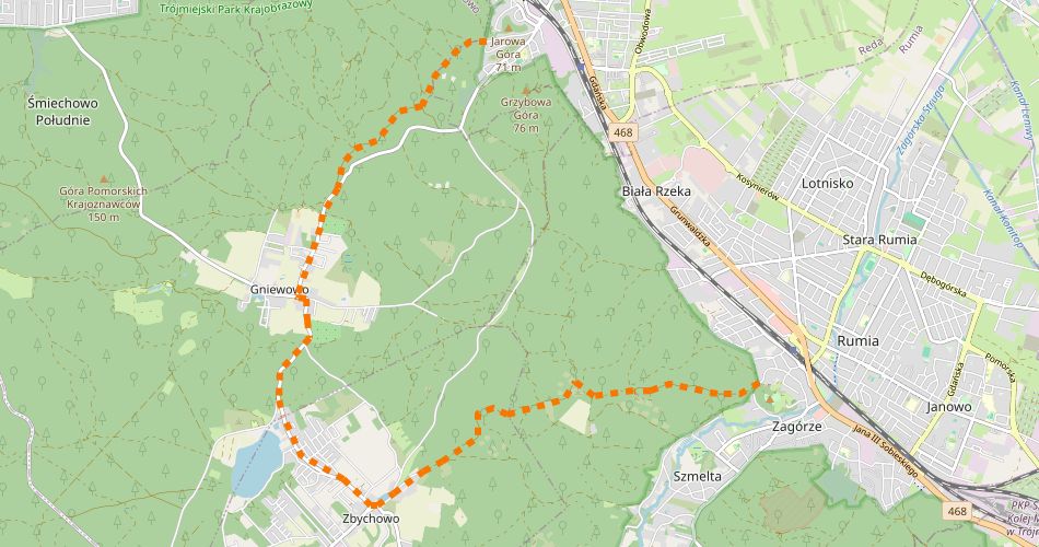 Mapa trasyRumia – Reda (szlak rowerowy zielony)