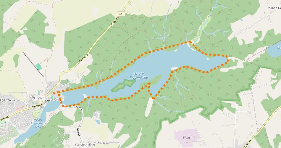 Mapa trasySzlak dookoła Jeziora Przywidzkiego (szlak rowerowy czerwony)