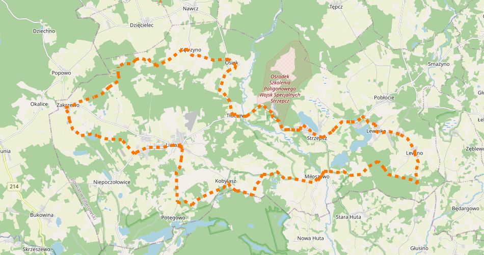 Mapa trasySzlak Kaszubski Park Krajorazowy 8 (szlak rowerowy czerwony)