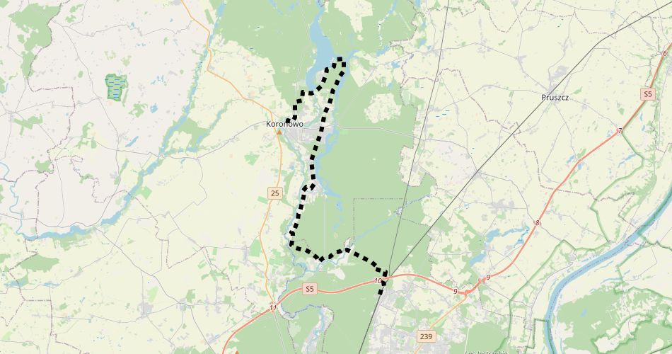Mapa trasyMaksymilianowo – Koronowo, Szlak Białego Węgla (pieszy, czarny)