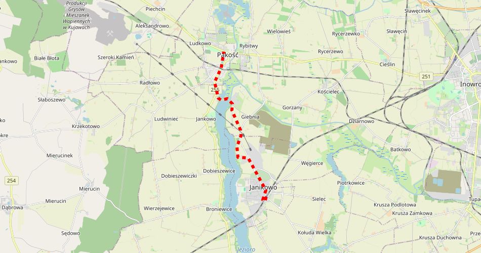 Mapa trasyJanikowo – Piechcin (szlak pieszy, czerwony)