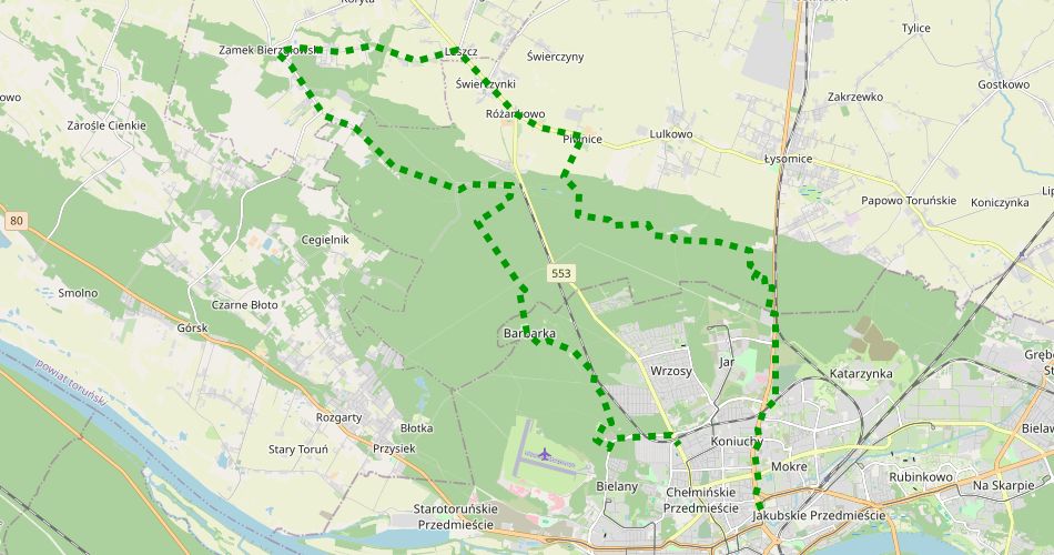 Mapa trasyToruń Szlak Martyrologii (pieszy, zielony)