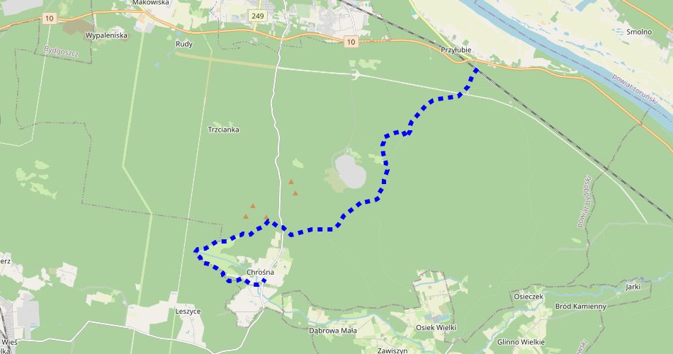 Mapa trasyPrzyłubie – Chrośna (pieszy, niebieski)