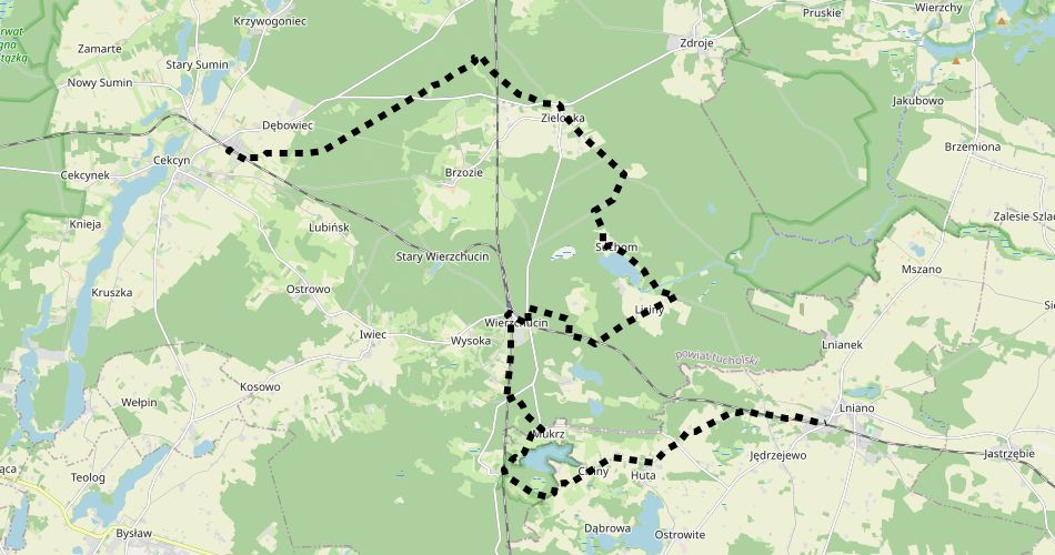 Mapa trasyLniano – Cekcyn (im. K. Sulisławskiego, szlak pieszy, czarny)