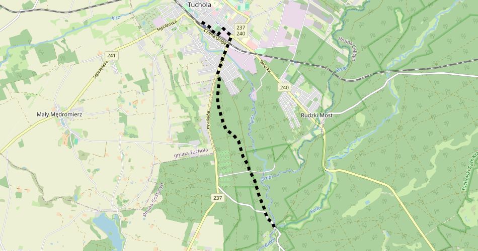 Mapa trasyTuchola – Świt (Uroczysk Brdy, szlak pieszy, czarny)