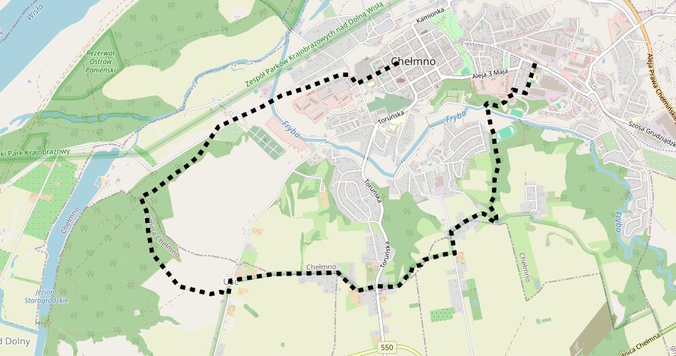 Mapa trasyPanoramy Chełmna (szlak pieszy, czarny)