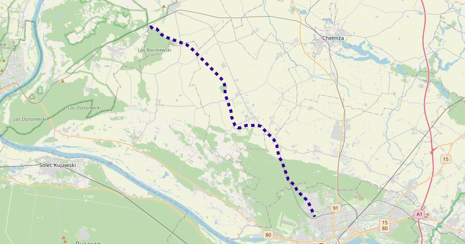 Mapa trasyŚcieżka Rowerowa Toruń – Unisław