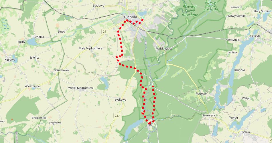 Mapa trasyDoliną Brdy (szlak rowerowy, czerwony)