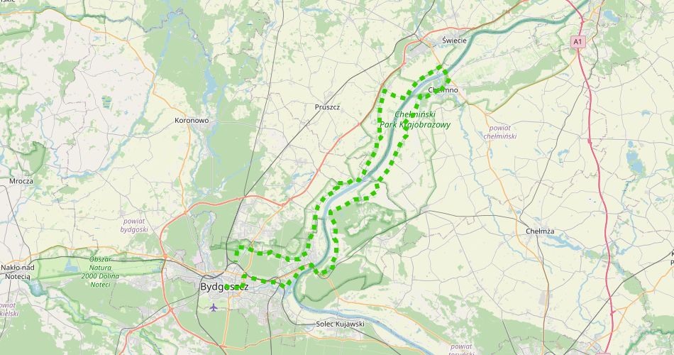 Mapa trasyDookoła Doliny Dolnej Wisły (szlak rowerowy zielony)