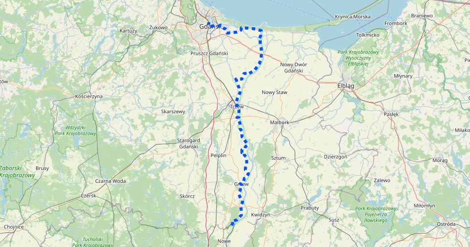 Mapa trasyWiślana Trasa Rowerowa w Pomorskim – lewy brzeg