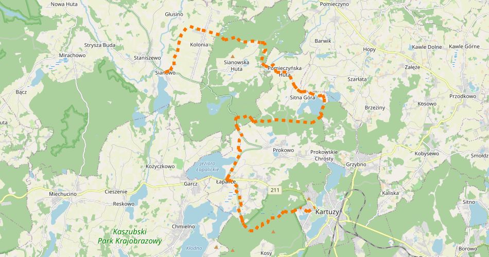 Mapa trasyKartuska Przyrodnicza Trasa Rowerowa (szlak rowerowy zielony)