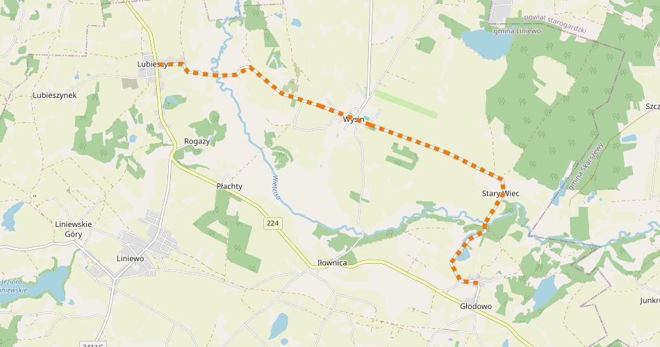 Mapa trasyLubieszyn – Głodowo (szlak rowerowy niebieski)