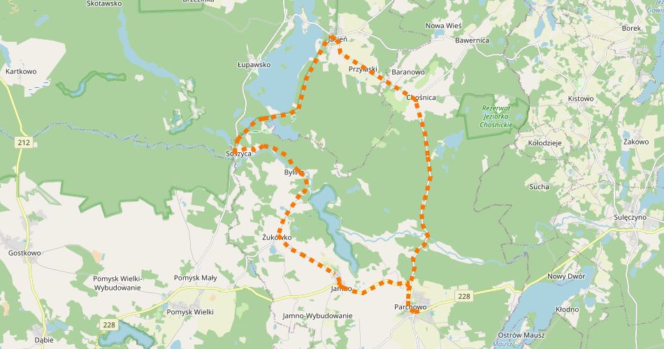 Mapa trasyPętla Soszycka (szlak rowerowy zółty)