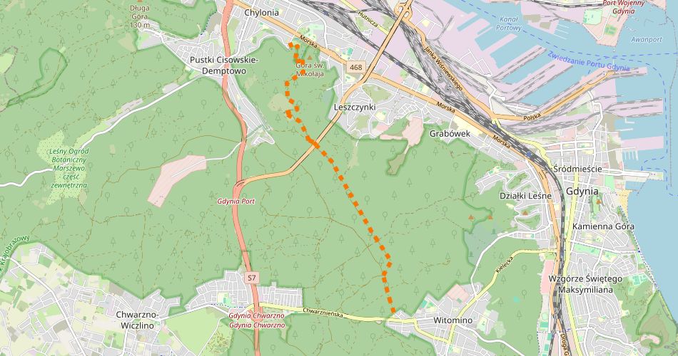 Mapa trasySzlak Chylonia – Witomino (szlak rowerowy czerwony)