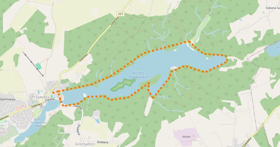 Mapa trasySzlak dookoła Jeziora Przywidzkiego (szlak rowerowy czerwony)